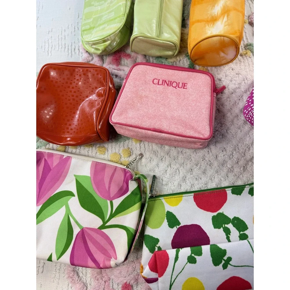 Clinique Makeup Bag Bundle 10pc Cosmetic Pouch Set Floral Geometric Travel Bags